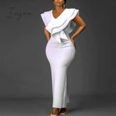 Ingvn - Women White Long Dress V Neck Ruffles Sexy Party Celebrate Bodycon Event Occasion Vestidos Female Robes Night Date Out Clubwear