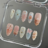 10Pcs Handmade Manicure Medium Almond Ballet Fake Nails Shell Limite Nails Press On Nails Design with Adhesive Nail File Set