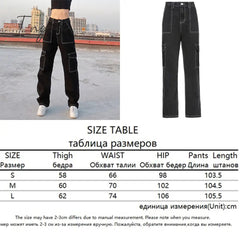 Ingvn - Brown Vintage Baggy Jeans Women 90s Streetwear Pockets Wide Leg Cargo Pants Y2K Low Waist Straight Denim Trousers