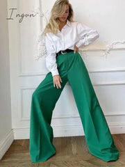 Ingvn - Outfits Trends New Spring Summer Women's Casual Straight Classic Green Black Rose Red High Waist Pants Korean Wide Leg Trousers for Women