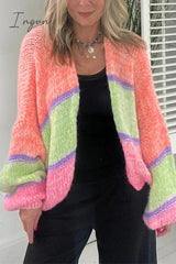 Ingvn - Elegant Plaid Contrast Cardigan Collar Outerwear