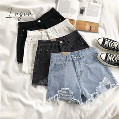 Ingvn - Casual High Waist Denim Shorts Women Summer Pocket Tassel Hole Ripped jeans Short Female Femme Short Pants Women