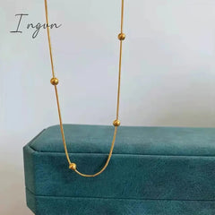 New Trendy Simple Golden Plated Bead Snake Chain Necklace for Women Exquisite Stainless Steel Chain Sweet Elegant Party Gifts