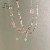 Korean Fashion Vintage Beaded Necklace Colorful Crystal Star Flower Bowknot Necklace for Women Wedding Party Aesthetic Jewelry