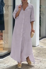 Ingvn - Casual Solid Buttons Turndown Collar Shirt Dress Dresses