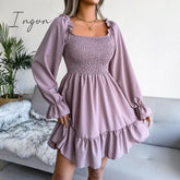 Ingvn - Spring and summer hot style long sleeve ruffled dress