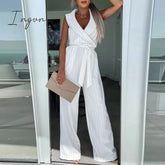 Ingvn - Summer Casual Loose Jumpsuit Female Fashion Printed Lapel Sleeveless High Waist One-piece Pants Elegant Women Social Overalls