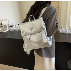 Ingvn Silvery Womens Backpack Fashion Pu Leather Trend Backpacks for Ladies Casual Versatile High Street Female Bag