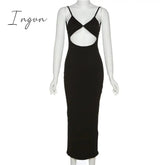 Ingvn - Summer Dresses For Women Elegant White Cut Out Maxi Dresses For Women Spaghetti Strap Backless Sexy Beach Dress Boho Long Summer Dress Party Wear