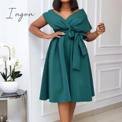 Ingvn - High Quality Women Dress Bow Elegant Wedding Party Dresses For Women Plus Size S-XXXL Women Clothing Adult Dress Vestidos