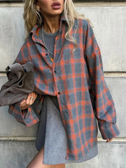 Ingvn Vintage Loose Plaid Women'S Shirt Fashion Lapel Long Sleeve Office Lady Shirts and Blouses Tops Female Clothing New