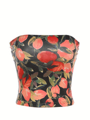 Stretchy Chic Floral Print Tube Top for Women - Backless Design, Polyester & Elastane Blend, Perfect for Spring/Summer/Fall