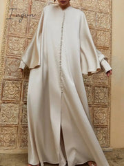 Ingvn - Lemongor Muslim Dubai Turkey Islam Dress 2023 Spring Batwing Sleeve Split-Front Solid Color Elegant Party Maxi Dresses For Women