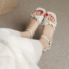 Ingvn Summer Thick Heel Block Sandals for Women Chunky Open Toe Outdoor Ladies Shoes with Low Heels Footwear Bow Comfort F Sale H