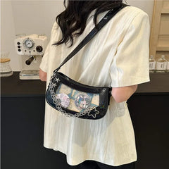Ingvn Laser Silver Shoulder Bag for Women Designer Casual Fashion Transparent Lolita Ita Bag Jk All-match Chain Y2k New Handbag