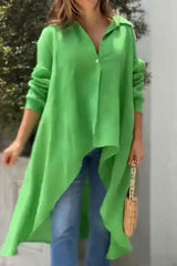 Ingvn - Casual Simplicity Solid Asymmetrical Turndown Collar Tops