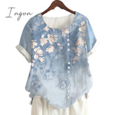Ingvn - Summer Retro Fashion Printed Loose Casual Shirt Short-sleeved Blouses