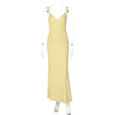 Spaghetti Strap Backless Sexy Maxi Dress For Women Gown Summer New Yellow Sleeveless Bodycon Long Dress Vestido