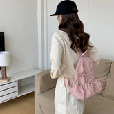INGVN Korean Simple Nylon Summer Beach Pleated Women Backpack Students School Girl Backpack Travel Commuter Backpacks for Women