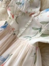 Ingvn - Elegant Dress for Women Floral Print Off Shoulder Strapless Short Puff Sleeve Fashion High Waisted Sexy Camis Dresses