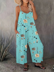 Floral Print Cami Jumpsuit, Casual Sleeveless Jumpsuit With Pockets For Spring & Summer, Women's Clothing