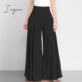 Ingvn - Women Elegant High Waist Wide Leg Pants Spring Vintage Flare Trousers Casual Solid Zipper Pantalon Female Palazzo