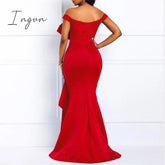 Ingvn - High Quality Summer New Red Elegant Women Party Dresses Sexy Low Cut Mermaid Beaded Lace Embroidery Wedding Evening Floor-Length Dress