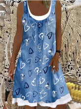 Plus Size Floral Denim Charm - Womens Casual Round Neck Loose Tank Dress with Boho Style - Comfortable & Fashionable for All Seasons