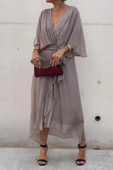 Elegant Solid Bandage V Neck Irregular Dresses