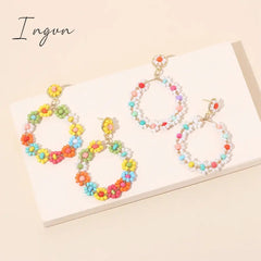 New Fashion Boho Colorful Beaded Flower Earrings for Women Exquisite Copper Needle Earrings Sweet Party Jewelry Holiday Gifts