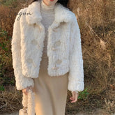 Ingvn - Elegant Winter Plush Jacket Women Warm Kawaii Korean Fashion Office Ladies Coat All-Match Vintage Harajuku Girls Cardigan