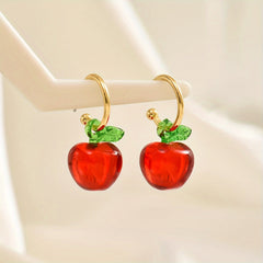 Elegant & Cute Apple Drop Earrings for Women - Chic Resin Dangle Jewelry, Perfect for Casual Attire