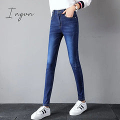 Ingvn - Black Women Autumn Washed Jeans Mid Waist Y2k Cotton Fashion Chic All-match Pants Slim Shinny Stretch Casual Denim Pencil Jeans