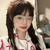 INGVN Korean Retro Alloy Glasses Frame Girl Ins No Makeup Plain Glasses Men Light Eyewear Cute Decorative Computer Glasses