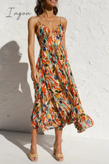 Ingvn - Fashion Print Patchwork Spaghetti Strap Cake Skirt Dresses