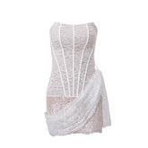 Pphmm birthday outfit Autumn New Women's Sexy Lace Mesh off-Shoulder Tube Top Slightly Transparent Slim Fit Dress Women