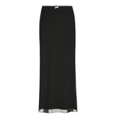 y2k Low Rise Black Long Skirt Cute Bow Patchwork Straight Skirts for Women Streetwear 2000s Ladies Elegant Bottoms Casual