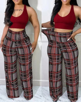 Ingvn - Women's Pants Autumn Fashion Plaid Print Casual High Waist Daily Long Pants