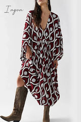 Ingvn - Vintage Vacation Geometric Print Contrast Swimwears Cover Up