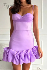 Ingvn- Sexy Solid Fold V Neck Wrapped Skirt Dresses