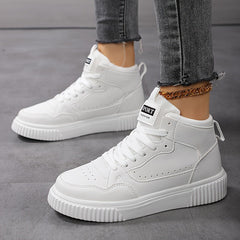 Women's Casual Sneakers - Versatile Lace-Up Mid-Top Shoes with Soft EVA Sole, Faux Cover, All-Season Comfort