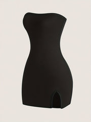 Chic Solid Split Hem Tube Dress - Flattering Strapless & Sleeveless Style - Perfect for Spring & Summer - Fashionable Womens Wardrobe Staple