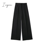 Ingvn - Women Fashion Solid High Waist Wide Leg Pants Suit Female Casual Front Zipper With Pockets Ladies Loose Long Trousers