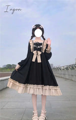 Ingvn - Japanese Harajuku Gothic Bandage Bow Splice Dress Sweet Lolita Girl Cosplay Dress Kawaii Ruffles Bow Women Party Dress
