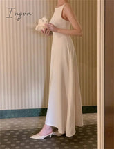 Ingvn - Summer Elegant Casual Long Dress Women Spaghetti Strap A-Line Vintage Solid Party Black Robe Female Fashion Birthday Vestidos