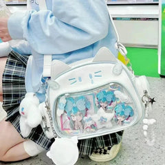 Ingvn Y2K Korean Harajuku Japan Kawaii Cat Ita White Crossbody Bag Vintage Mini Backpacks Aesthetic Cute Shoulder Crossbody Bags Women