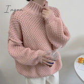 Ingvn - Winter Clothes Women Turtleneck Hollow Out Loose Solid Thick Knit Bottoming Pullovers Short Sweater Female Outer Wear Casual