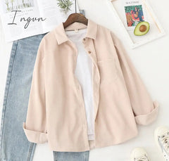 Ingvn - Corduroy Shirts Womens Tops And Blouses Long Sleeve Spring Ladies Solid Loose Boyfriend Style Shirt