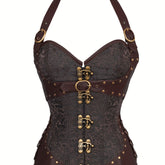 Romantic Jacquard Halter Strapless Corset Body Shaper - Firm Tummy Control, Lace-Up Detail, Push-Up Effect - Womens Lingerie for a Seductive, Sleek Silhouette