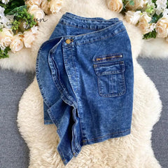 Ingvn - Trends high quality Spring Autumn Two Piece Set Women Sexy Jeans 2 Two Piece Set Long Sleeve Crop Tops And Bodycon Short Denim Skirt Suits for Woman